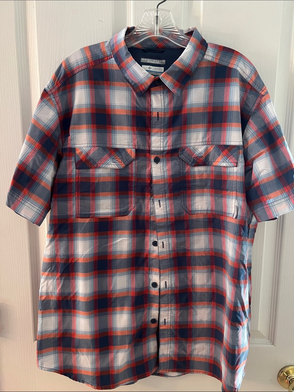 Columbia Short-Sleeve Plaid Button-Up Shirt - gray/orange